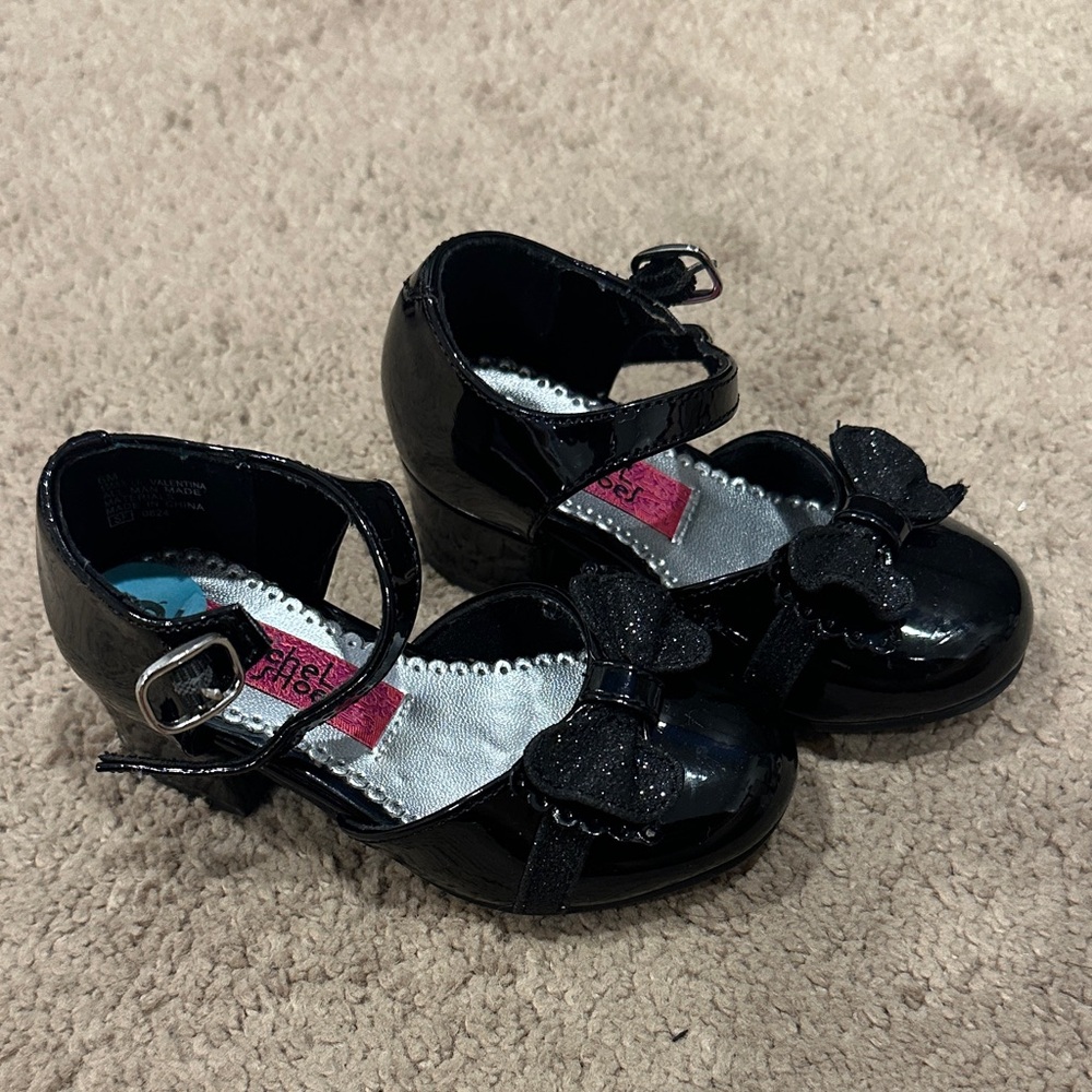 Rachel Shoes Smart Fit Shiny Black Kids Dress Shoes with Bow Size 6 Toddler